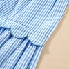 Elegant Sky Blue Stripe Bubble Short Sleeve Tiered Scallop Long Dress - Image 9