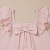 Women's Gossamer Pink Textured Blouse with Bow Knot and Frilled Butterfly Sleeves - Image 12