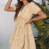 Women's Yellow Floral Short Sleeve V Neck Frilly Tiered Mini Dress - Perfect for Summer Occasions - Image 3