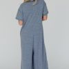 Chic Women's Beau Blue Half Placket Wide Leg Jumpsuit with Chest Pockets - Image 2