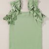 Women's Smoke Green Solid Ruffle Trim Sleeveless Top - Image 7