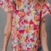 Women's Multicolour Floral Blouse with Lace Trim and Ruffle Short Sleeves - Image 6