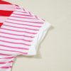 Women's Pink Stripe Patchwork Round Neck Loose T-Shirt with Side Splits - Image 14