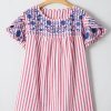 Plus Size Women's Red Stripe Floral Embroidered Petal Sleeve Blouse - Image 5
