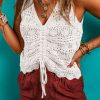 Women's Beige Trendy Hollowed Knit V Neck Drawstring Sweater Vest - Image 3