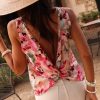 Women's Pink Floral Round Neck Twisted Cut Out Back Tank Top - Bohemian Style - Image 12