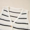 Elegant Women's Black Stripe Buttoned V Neck Slim Fit Sweater Vest - Image 10