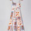 Women's Orange Multi Printed Maxi Dress with Ricrac Trim and Spaghetti Straps - Image 8