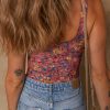 Women's Purple Floral Printed Mesh U Neck Sleeveless Bodysuit for Summer Fashion - Image 2