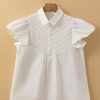 Women's White Half Button Lace Patchwork Flutter Sleeve Blouse - Romantic & Playful Style - Image 5