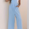 Women's Beau Blue Checkered High Waist Wide Leg Overall with Pocket - Image 7