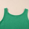 Women's Green Solid Color Ribbed Ruffle Tank Top and Wide Leg Pants Set - Image 10