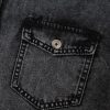 Women's Black Short Sleeve Flap Pocket Button Up Raw Hem Denim Shirt - Image 16