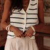 Elegant Women's Black Stripe Buttoned V Neck Slim Fit Sweater Vest - Image 3