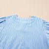 Elegant Sky Blue Stripe Bubble Short Sleeve Tiered Scallop Long Dress - Image 10