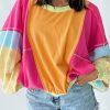 Women's Rose Red Plus Size Colorblock Patchwork Sweatshirt - Image 2