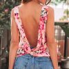 Women's Pink Floral Round Neck Twisted Cut Out Back Tank Top - Bohemian Style - Image 2