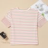 Cozy Pink Stripe Waffle Knit Pocketed Half Sleeve Plus Size T-Shirt - Image 8