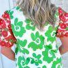 Elegant Green Floral Blouse with Contrast Embroidered Puff Short Sleeves - Image 9