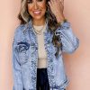 Women's Beau Blue Vintage Washed Denim Jacket with Flap Pockets - Image 4