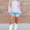 Women's Pink Stripe High-Low Pullover Tunic Sweatshirt - Image 7