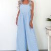 Women's Beau Blue Checkered High Waist Wide Leg Overall with Pocket - Image 11