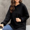 Women's Black Waffle Knit Fleece Lined Oversized Hoodie - Image 4