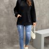 Women's Black Waffle Knit Fleece Lined Oversized Hoodie - Image 7