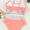 Women's Peach Blossom Striped Patchwork High Waist Bikini Swimsuit - Spaghetti Strap Design - Image 23