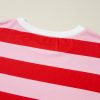 Women's Pink Stripe Patchwork Round Neck Loose T-Shirt with Side Splits - Image 12