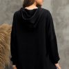 Women's Black Waffle Knit Fleece Lined Oversized Hoodie - Image 6