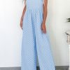 Women's Beau Blue Checkered High Waist Wide Leg Overall with Pocket - Image 8