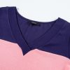 Women's Blue Stripe Colorblock Long Sleeve V Neck Top - Image 9