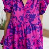Women's Rose Floral Print Collared Blouse with Flutter Sleeves - Adjustable Button Neckline - Image 3