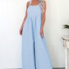 Women's Beau Blue Checkered High Waist Wide Leg Overall with Pocket - Image 10