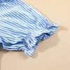 Elegant Sky Blue Stripe Bubble Short Sleeve Tiered Scallop Long Dress - Image 8