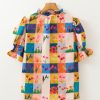 Women's Multicolour Floral Checker Print Ruffled Short Puff Sleeve Blouse - Image 6