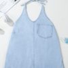 Women's Beau Blue Knotted Open Back Halterneck Denim Tank Top - Image 6