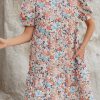 Women's Apricot Bohemian Floral Print Short Puff Sleeve Mini Dress - Image 7