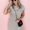 Chic Women's Khaki Checkered Print Buttoned Crew Neck Wide Leg Jumpsuit - Image 14