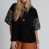 Women's Black Contrast Floral Puff Sleeve Oversized Top - Effortlessly Chic - Image 3