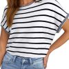 Women's White Stripe Knitted Bat Sleeve T-Shirt for Casual Elegance - Image 8