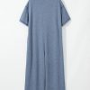 Chic Women's Beau Blue Half Placket Wide Leg Jumpsuit with Chest Pockets - Image 7