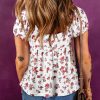 Women's White Boho Floral Ruched Short Sleeve Blouse with Sweetheart Neckline - Image 2