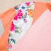 Women's Plus Size Orange Floral Print Patchwork Raglan Half Sleeve Top - Image 14