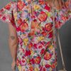 Women's Multicolour Floral Blouse with Lace Trim and Ruffle Short Sleeves - Image 3