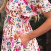 Women's Red Floral Short Sleeve V Neck High Waist Maxi Dress - Elegant and Flattering - Image 7
