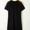 Chic Black Contrast Lace Raglan Sleeve Pleated Shift Dress - Image 11