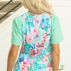 Women's Green Floral Print Eyelet Embroidered Short Sleeve Top - Perfect for Casual and Dressy Occasions - Image 2