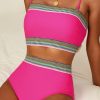 Women's Rose Red Contrast Banding Tube Bikini High Waist 2-Piece Swimsuit - Image 19